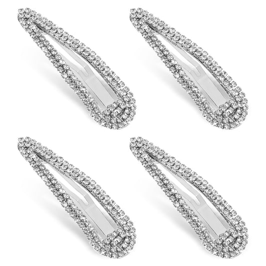 4 PCS Rhinestone Hair Clips, Water Drop Crystal Hair Barrettes Bling Metal Snap Duckbill Hairpins Hair Pin, Silver Hair Clips, Hair Barrettes for Women Bridal,Wedding,Party,Prom 2.36 Inch