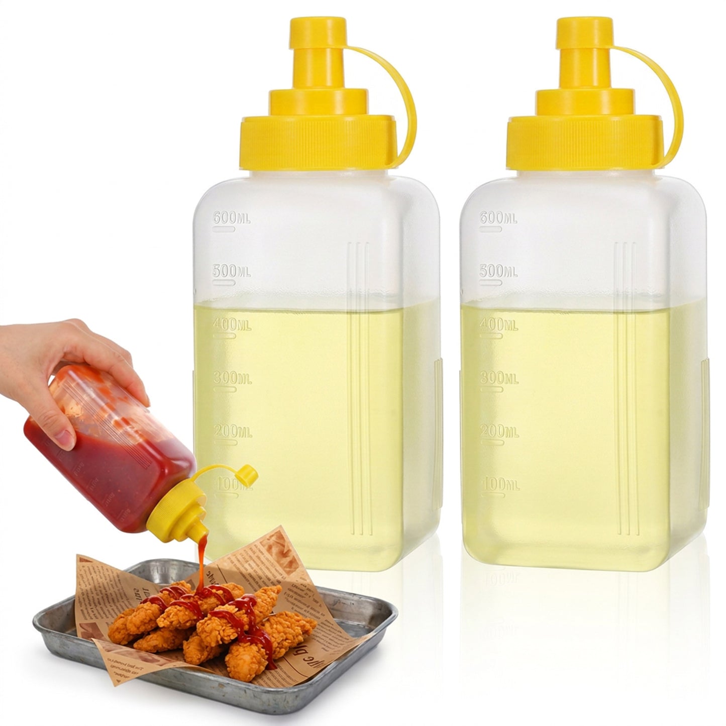 2PCS Large Squeeze Bottles for Sauces, 600ML/20oz Condiment Squeeze Bottles