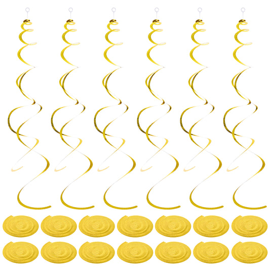 30 Pcs Gold Hanging Swirl Decorations, Hanging Sparkle Golden Plastic Streamers, Party Ceiling Foil Swirl Decorations, Gold Hanging Decorations for Birthday, Party, Anniversary, Graduation, New Year