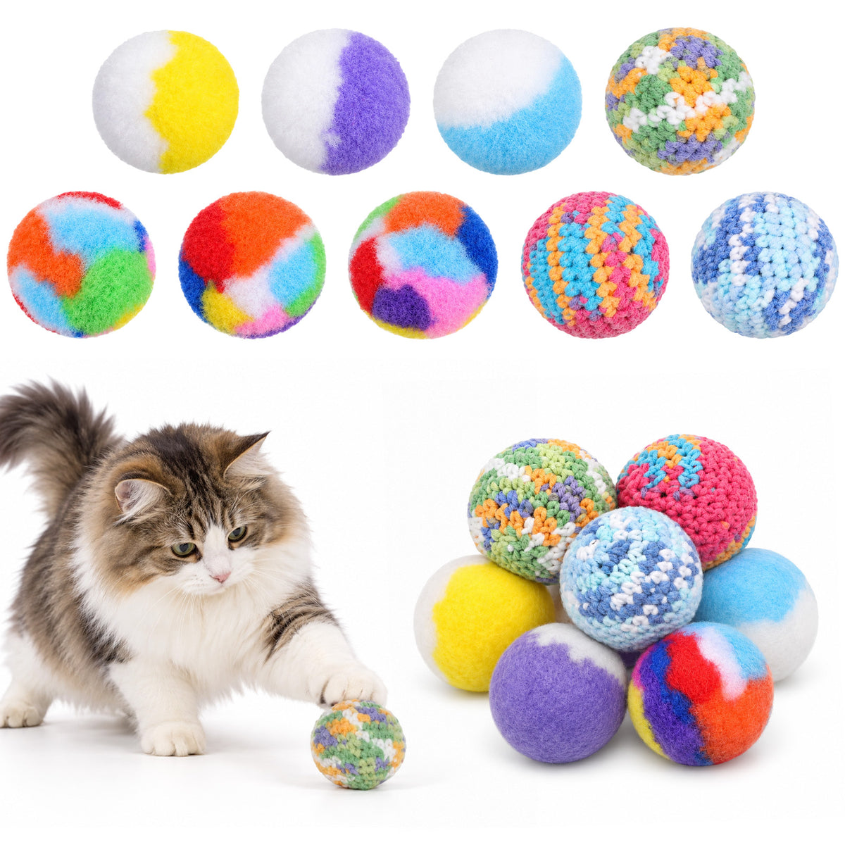 Gtziqa Cat Toys Ball with Bells, Soft Cat Pom Pom Balls 1.6”