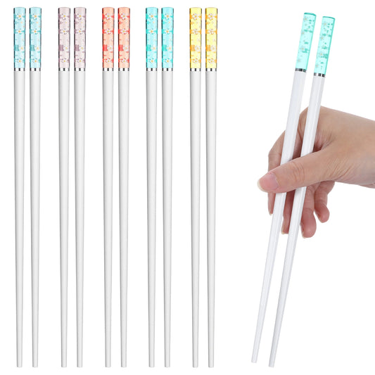 5 Pairs Colored Fiberglass Chopsticks Set, 24cm Chopsticks Reusable Resistant Heat Cherry Blossom Amber Japanese Chinese Chop Sticks Lightweight Easy to Grip for Gifts Family Meals and Restaurants