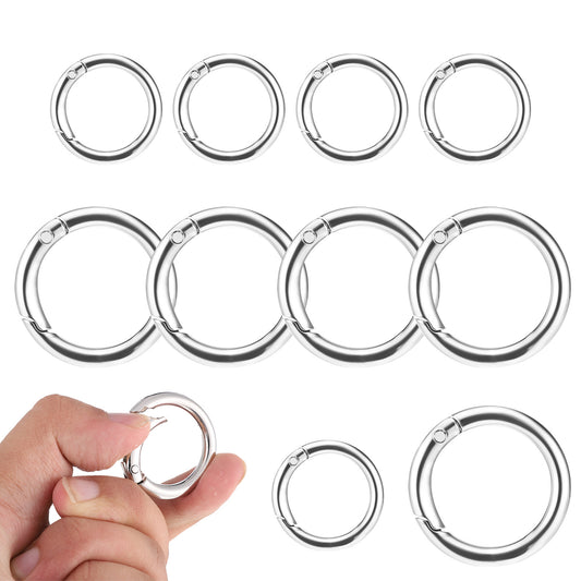 12 Pack Dual-Size Round Carabiner Clips, Spring O Rings Metal Alloy Replacement Charm Clasp Circle Keychain Clip for Purse Clip Handbags DIY Craft Making 1.3 Inch and 1 Inch Outer Diameter Silver