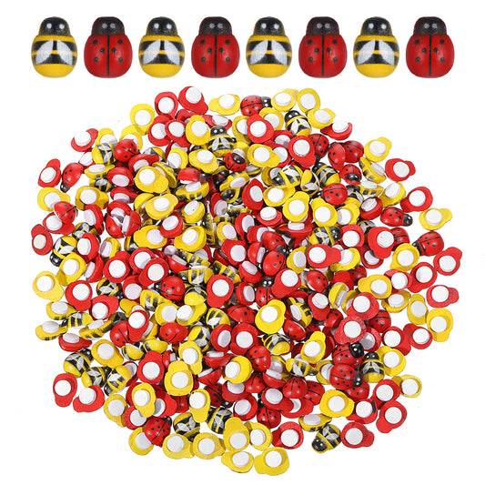 300 Pcs Mini Wood Bees and Ladybugs Self-Adhesive Flatback Tiny Bees Ladybugs Embellishments for DIY Crafts Scrapbooking Party Birthday Decoration