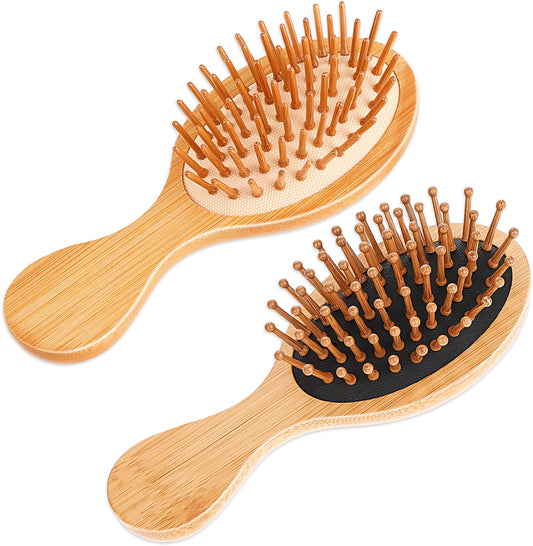 2 PCS Mini Hair Brush Travel Brushes for Hair,Bamboo Brush Anti-Static Bamboo Hairs Brushes Massage Scalp DetanglingBrush Yellow Mini HairBrush Natural Wooden Pocket Travel Small HairsBrush