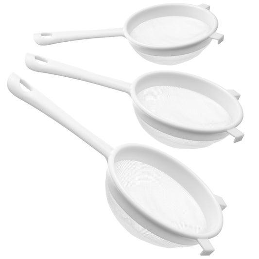 3 PCS Plastic Strainer Fine Mesh Strainer with Handle Nylon Mesh Strainers Colander Double Ear Fine Food Flour Sifter Food Yogurt Meshes Sieve for Baking Kitchen Colander Sifter Tea Juice
