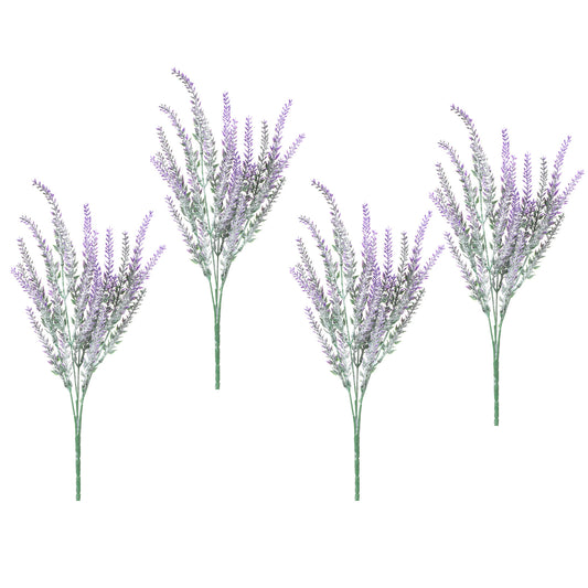 Bruislard 4 Pcs Artificial Purple Lavender Plastic Lavender Bundle Fake Plants Flocked Fake Lilac Flower for Wedding Home Office Garden Kitchen Table Centerpieces Decor(Purple)