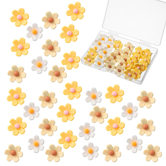 30 Pcs Cute Flower Thumb Pins, Bulk Multicolor Push Pins, Portable Fun Thumb Tacks, Fancy Decorative Floral Push Pin for Office School Bulletin Cork Boards Posters Supplies