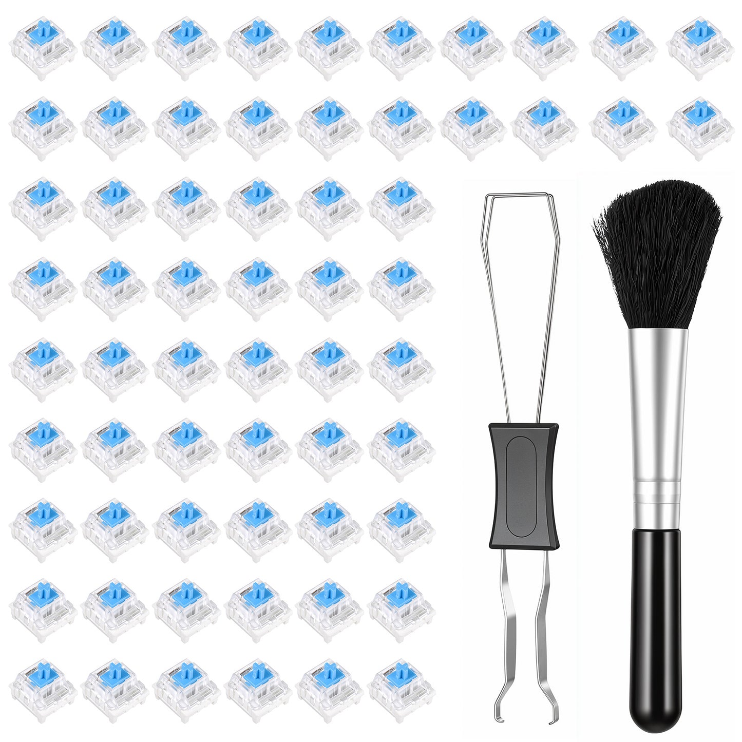 60 Pcs Blue Mechanical Keyboard Switches, 3 PIN Blue Keyboard Clickers for 3D Prints DIY Replacement Keyboards Switches with Key Puller and Cleaning Brush for Most Gaming Keyboards (Cross Stem)
