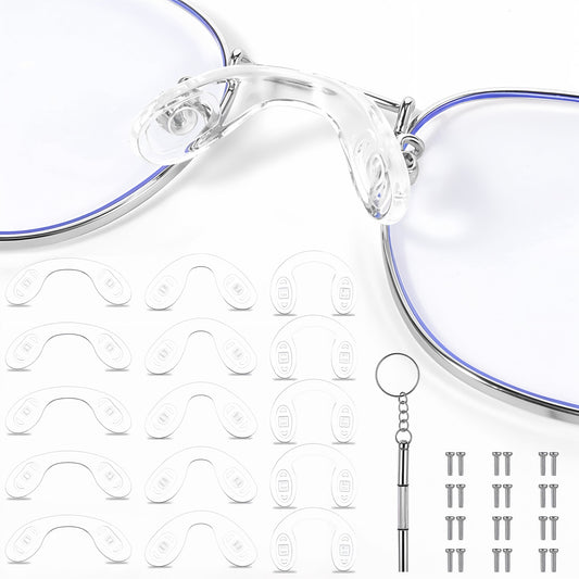 15 Pcs U Shape Screw-in Glasses Nose Pads Soft Silicone Nose pad 3 Different Sizes Anti-Slip Saddle Bridge Glasses Nose Pad with 30 Screws and 1 Screwdriver for Eyeglass and Sunglasses