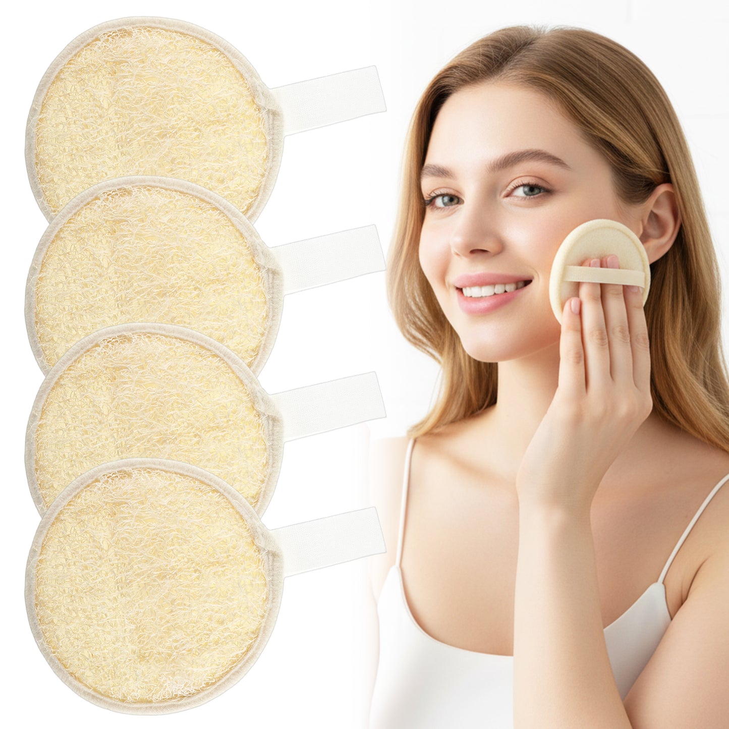 4 PCS Natural Loofah Sponge Facial Scrub Pads, Exfoliating Face Pads Organic Luffa Face Scrub Pad Luffa Faces Scrubbers for Men Women Daily Skincare Bath Shower