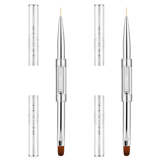 2Pcs Dual-ended Nail Design Brush Builder Gel Brush Rhinestone Handle UV Gel Nail Brush Thin Nail Brush Set Nail Liner Brush Striping Nail Art Brushes for Nail Art Design