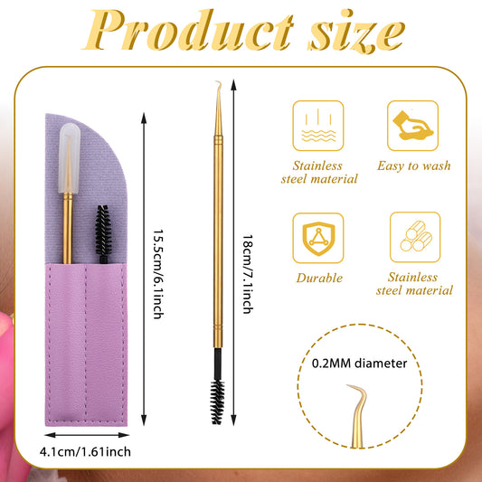 2 in 1 Lash Lift Tool, Stainless Steel Lash Lift and Tint Kit Eyelash Lift Perm Tool Professional Eyelash Separator Tool with Eyelash Comb for Eyelash Eyebrow Perming Tinting Curling Extensions, Gold