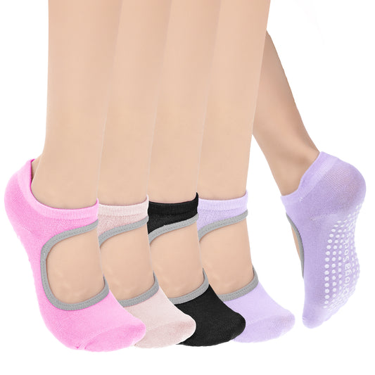 Alrhso Pilates Grip Socks Women Non Slip Grip Yoga Socks with Grips Open Ankle Pilates Sock for Barre Hospital Barefoot(4 Pairs)