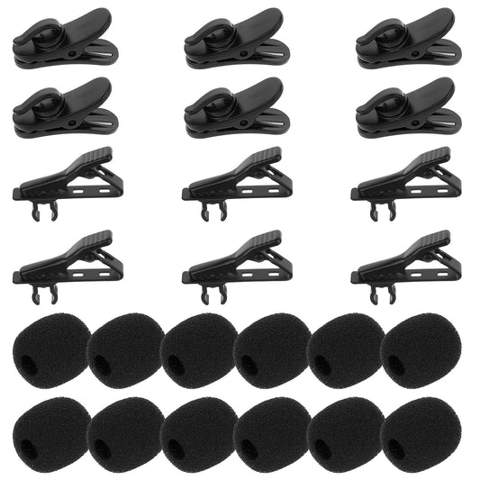 24 Pieces Lapel Microphone Clips Replacement Kit, Mic Clip, 6 Pieces Lavalier Microphone Metal Tie Clips, 6 Pieces Plastic Lavalier Wire Clips and 12 Pieces Windscreen Foam Cover