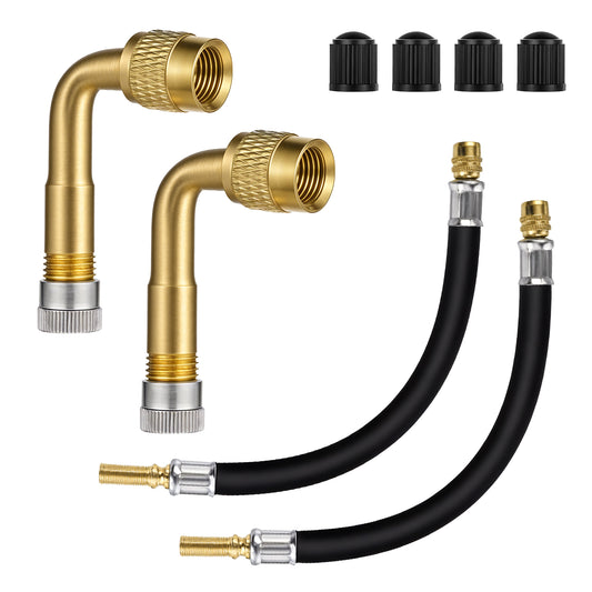 Hariendny Tire Valve Extension, 2 Set 8.25 Inch Flexible Valve Stem Extenders with 90 Degree Brass Tire Valve Stem Extension Adaptor Compatible, Suitable for Car Motorcycle RV Truck Bike