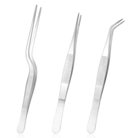 Long Tweezers for Crafts, 3 Pcs Stainless Steel Tweezer Set Straight and Curved Precision Tweezers Multipurpose Tools for Garden, Kitchen, Indoors and Outdoors (Silver, 6.22Inch / 6.33Inch / 6.4Inch)