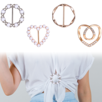 4 PCS Scarf Ring Clip Shirt Clip, T-Shirt Tie Ring Clips for Women and Slide Pearl Round Shirt Clip, Waist Cinch Clip Clothes Corner Knotted Button for Clothing Circle Buckle Jewelry Wrap Holder Women