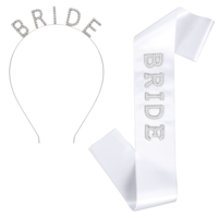 Bride Sash and Headband White Pearls Rhinestones Bride Sash Bachelor Party Sashes for Brides Shower Wedding Party