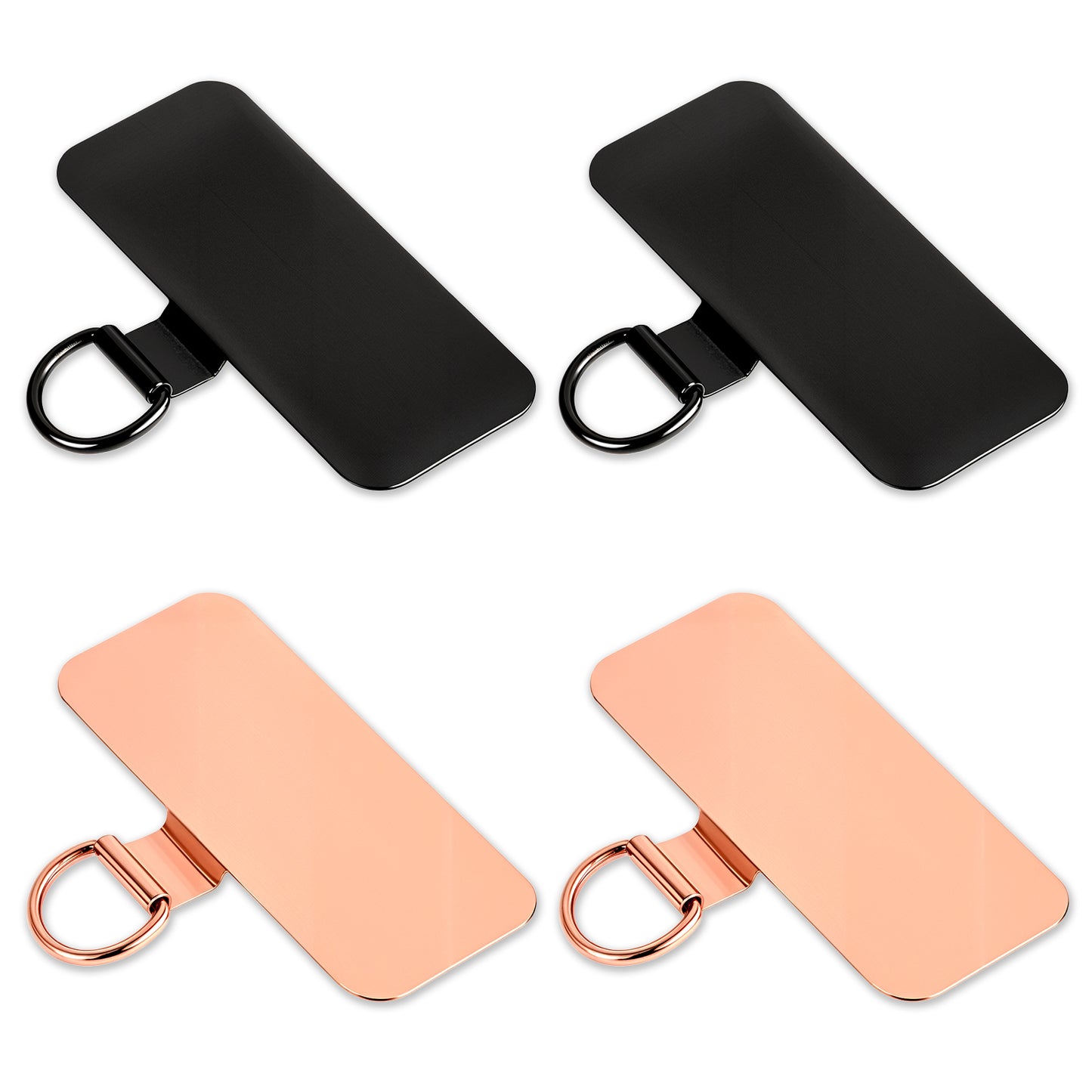 Styquenzer 4 Pieces Cell Phone Lanyard Tab, Metal Phone Tether Tab Universal Cell Phone Lanyard Patch Mobile Phone Replacement Strap for All Phone Cases(Black+Rose Gold)