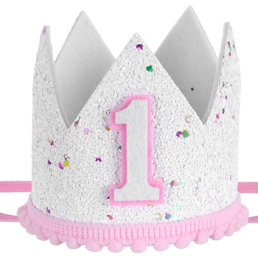 Hariendny First Birthday Crown Girl, Pink Sprinkle 1st Birthday Hat - Soft Felt Costume Headwear with Colorful Dots Craftsmanship for Princess Themed Birth day Decorations and Photo Props