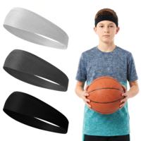 3 Pack Sports Headbands for Kids Athletic Elastic Sweatbands Breathable Sweat Wicking Headband Soft Moisture Hairband Soccer Headbands for Boys Girls Basketball Football Running Tennis