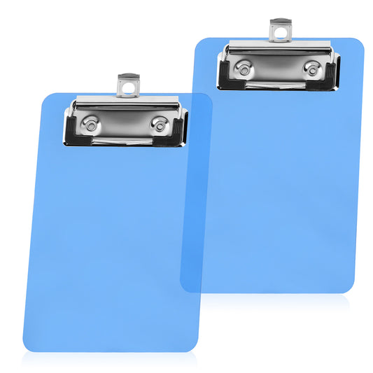 Pack of 2 Mini Clipboards Plastic Mini Clipboard with Low Profile Clip 10 * 15 cm Notepads Clipboard for Classrooms Offices Restaurants (Blue)
