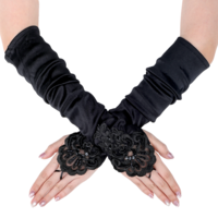 Xthrotsenk Long Fingerless Gloves Black Fingerless Opera Gloves 1920s Flapper Glove Black Satin Glove for Evening Party Wedding Opera Cosplay