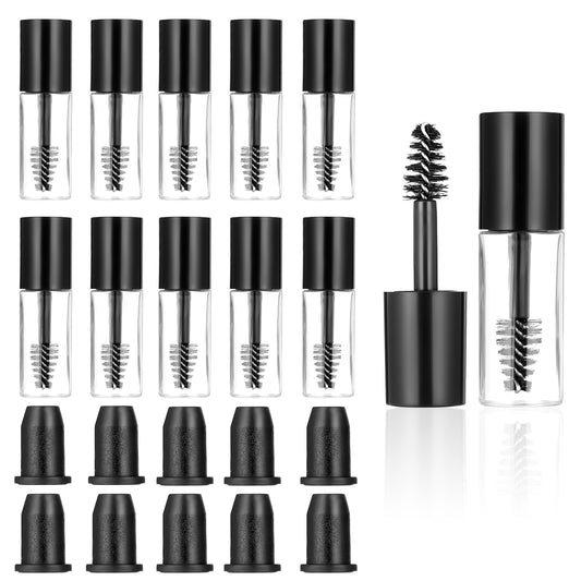 10 Pcs Refillable Empty Mascara Tube, 3ml Mascara Tubes Empty Clear Empty-Bottle-Tube Container Clear Mascara-Tube with Wand for Castor Oil (Black)