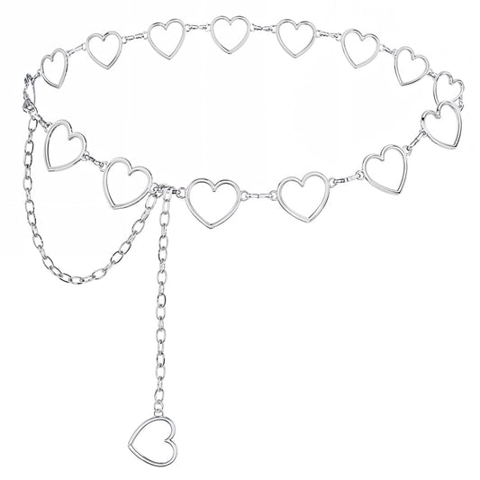 Heart Waist Chain Belt for Women, Metal Silver Jewelry Body Chain, Adjustable Body Waist Link Belts, Multilayer Chain Belt, Y2K Style Heart Waist Body Jewelry for Dress