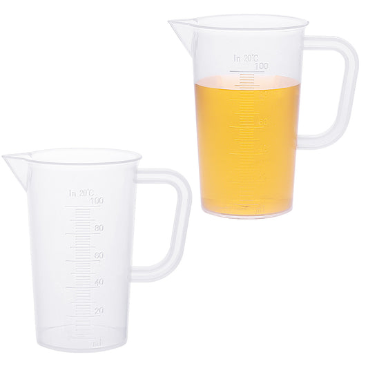 Measuring Pitcher, 2 Pcs 100ml Small Plastic Measuring Cup with Spout and Handle Multipurpose Transparent Precision Measurement Pouring Cup for Paint, Chemicals, Kitchen Cooking Baking Ingredients