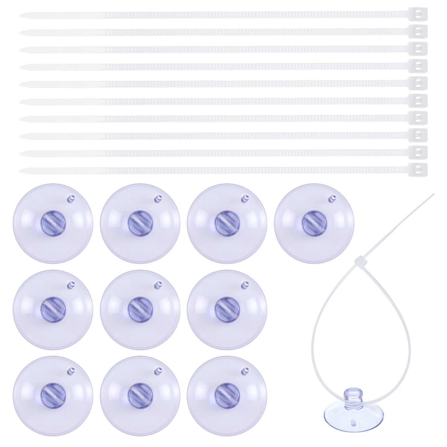 10 Pcs 25mm Aquarium Suction Cups with 20 Pcs Adjustable Zip Ties Small Suction Cups for Fish Tank Plant Holder Air Tubes Moss Shrimp Nests Reptile Hammocks