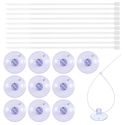 10 Pcs 25mm Aquarium Suction Cups with 20 Pcs Adjustable Zip Ties Small Suction Cups for Fish Tank Plant Holder Air Tubes Moss Shrimp Nests Reptile Hammocks