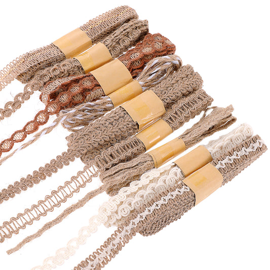 9 Rolls Jute Ribbons Lace Craft Ribbon Burlap Ribbon Natural Jute Rope Decorative Trim Craft Wrapping Ribbon for Holiday Party DIY Handmade Artist Home Decor Packaging