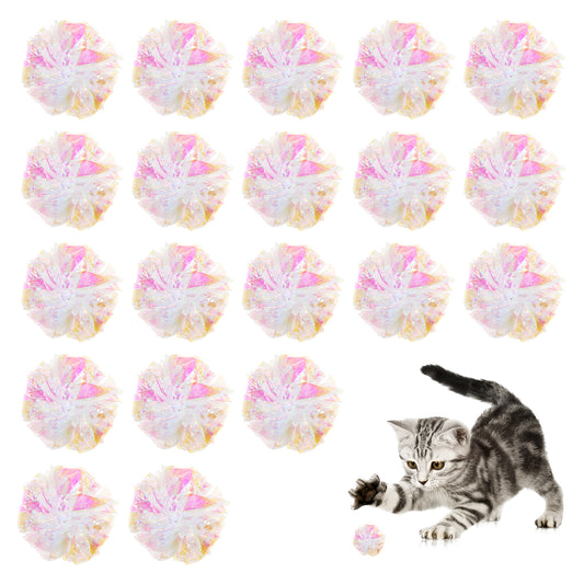 EupHHonycs 20 Pcs Cat Crinkle Balls, 2 Inches Mylar Shiny Balls Interactive Crinkle Ball Toys for Indoor Cat
