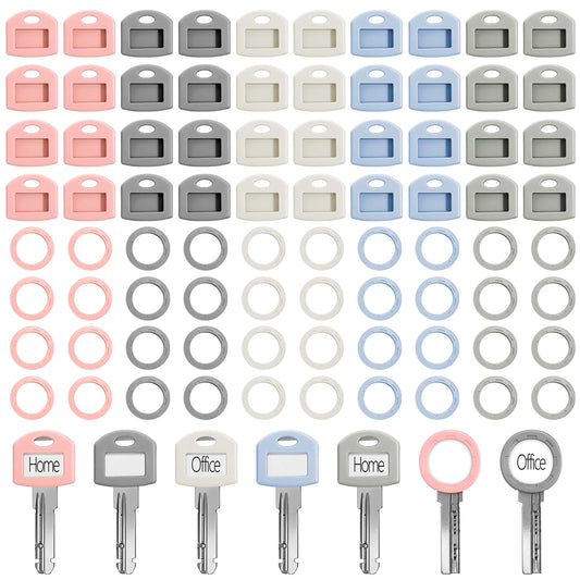 80 Pcs Silicone Key Covers Caps Key Color Covers Keys Identifiers Cover with Blank Printed Label Macaron Colors Identifiers Keys Identifier Rings Toppers for Tags Easy Organization 2 Styles