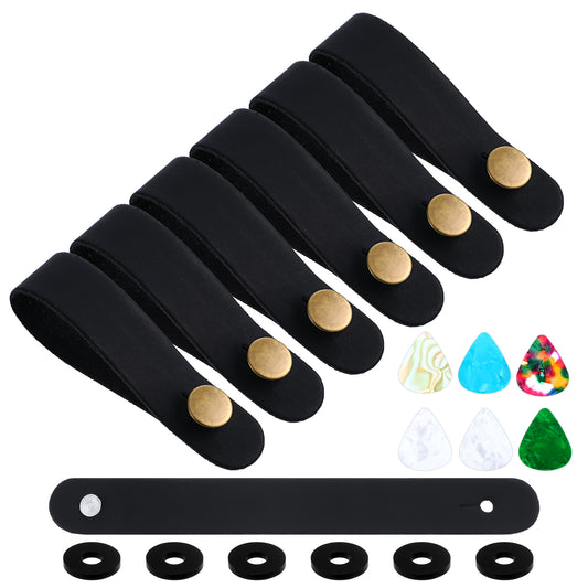 6pcs Leather Guitar Neck Strap, Acoustic Guitar Headstock Strap Tie with Button for Guitar Amp Headphone Adapter, Ukulele Strap Lock Guitar Strap Adapte Locking Guitar Accessories for Electric Bass