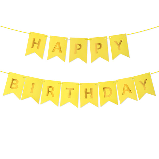 Yellow Happy Birthday Banner Swallowtail Yellow with Gold Letters Banner Sign for Backdrop Birthday Party Decorations Hanging Signs Party Supplies for Boys Girls Banners, with tape