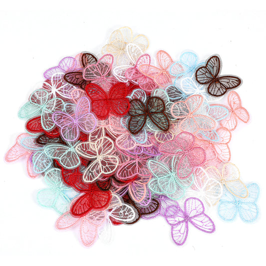 100 PCS 10 Colors Butterfly Lace Patches, Colorful Embroidered Organza Lace Butterflies Butterfly Fabric for DIY Sewing, Wedding Dresses, Clothing, Hair Clips, Home Decor