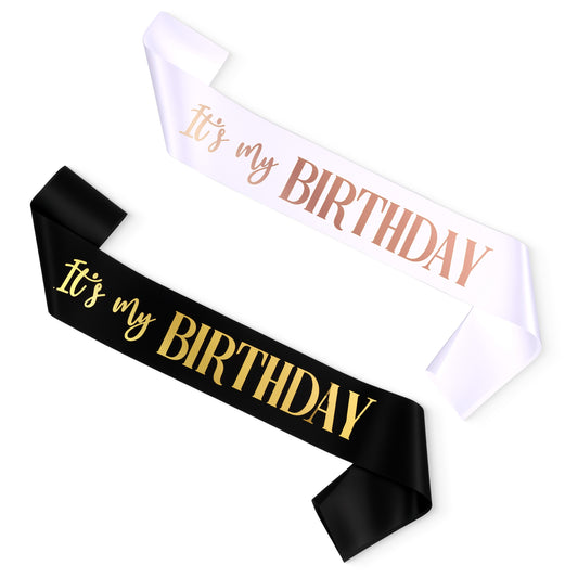 It's My Birthday Sash 2 Packs Birthday Sash for Women Black and White Happy Birthday Sash for Girls Boys Birthday Party Gifts