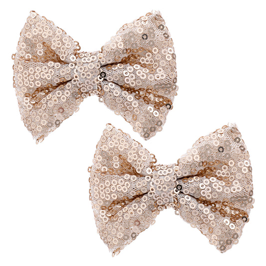 3-Inch Glitter Sequin Bow Hair Clips, 2 Pack Sparkling Sequin Bow Hairpin Love Fairy Bows Clips Bling Bow Tie Hair Clip Bow Hair Accessories for Girls Teens Toddlers and Women(Champagne Gold)