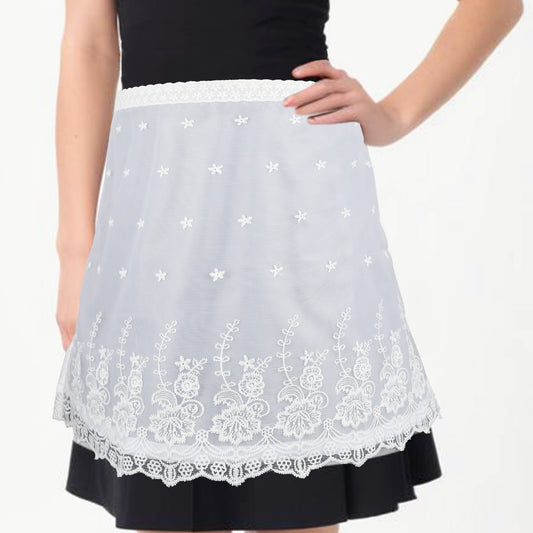 Psyqtsuary 1 PC Cute Vintage Apron Lace Waist Retro Apron Embroidered Fashion Waist Aprons, Vintage Fashion Half Aprons Kitchen Cooking Baking Maid Apron for Kitchen Cooking Restaurant Bistro, White