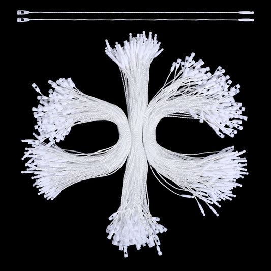 300 PCS Hang Tag String, 7.9" Nylon String for Tags, Cotton Gift Clothing Price Tag String, Easy and Fast to Attach, Nylon Snap Lock Pin Loop Fastener Hook Ties for Clothes Tags, Luggage Label, White
