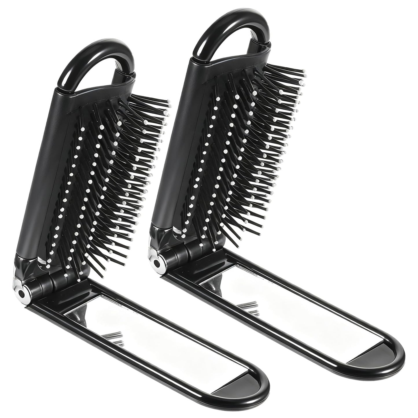 2 Stück Faltbare Reisehaarbürste mit Spiegel, Tragbare Mini Haarbürste Klappbürste Kompakt Haarmassagekamm Haarstyling-Tools für Männer Frauen Zuhause Reisen (Schwarz)