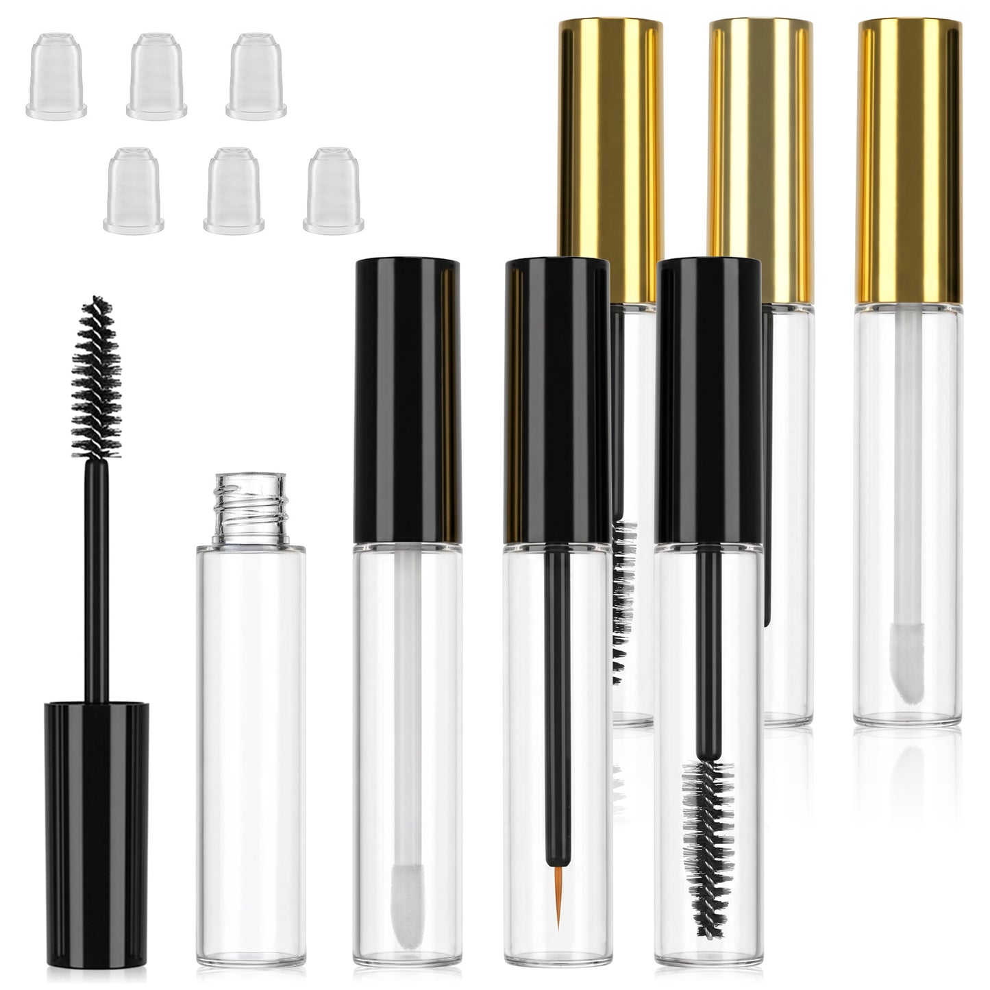 6 PCS 10ml Empty Mascara Tube with Wand, Eyeliner Tube and Lip Gloss Tubes, Plastic Mascara Bottles, Refillable Plastic DIY Cosmetic Container, Eyelash Cream Container Bottle with Leak Stoppers