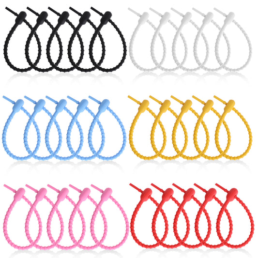 30 Pcs Colourful Silicone Zip Ties 8 Inch Reusable Silicone Ties Multi Purpose Silicone Cable Tie for Home Office Cord Organizer
