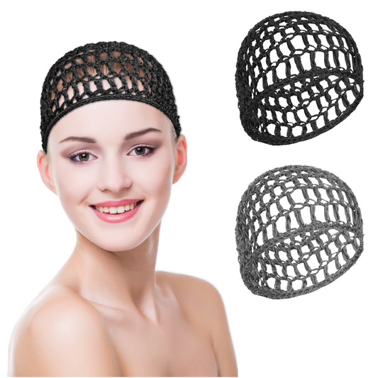 2 Pcs Hair Net for Sleep Soft Rayon Mesh Crocheted Hairnet Sleep Cap Crochet Hair Net Wrap Cap for Women Black Hair Long Short Curls Head Cover Accessory for Sew in Weave