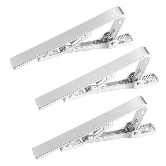 3 PCS Silver Tie Clips for Men Tie Clip for Men Unique 2.17 X 0.24 Inch Silver Ties Bar Ties Accessories for Man Business, Party, Wedding, Daily Life, Office, Formal Occasions