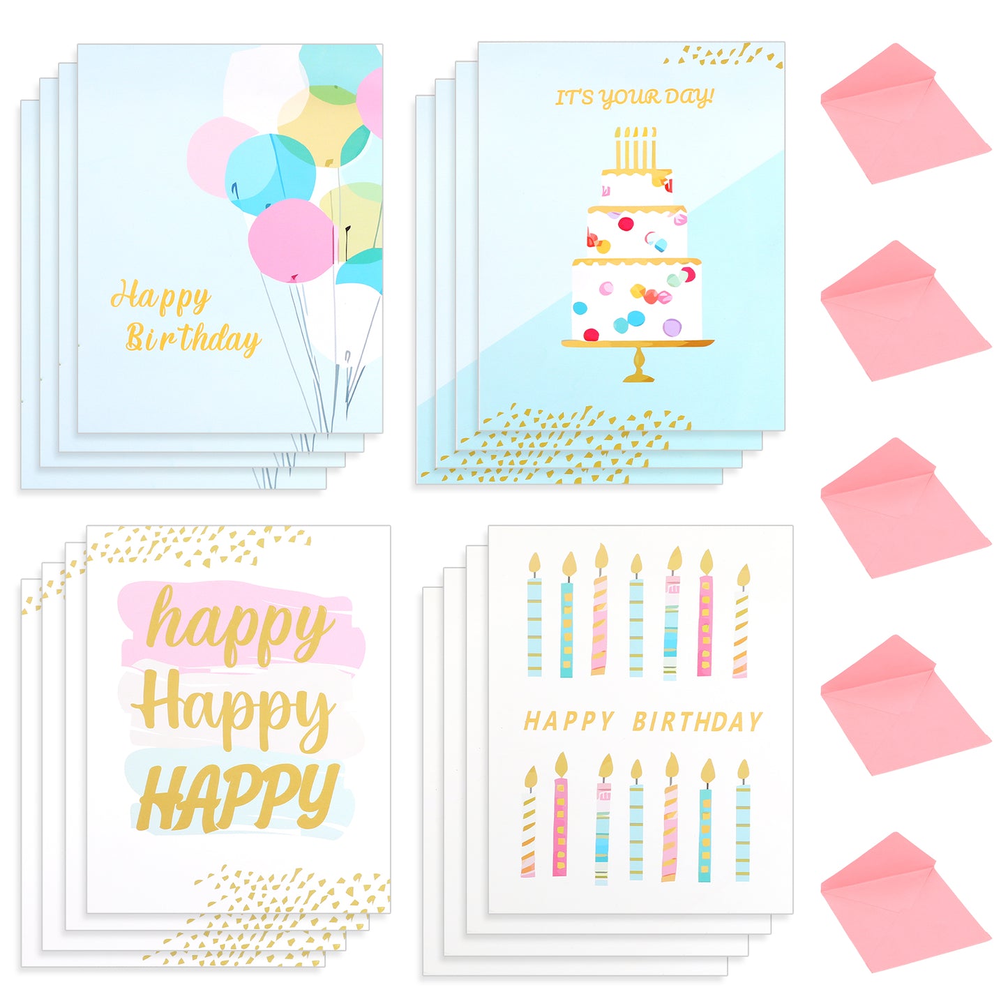 KALIONE 32 Pcs Birthday Card Pack, Happy Birthday Cards Bulk with Envelopes, Eco-Friendly Greeting Cards Set, Assorted Birthday Cards with Envelopes for Birthday Holiday All Occasion Bless Greeting