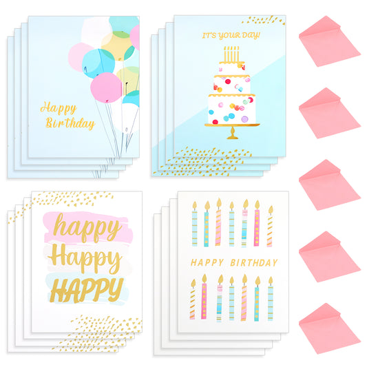 KALIONE 32 Pcs Birthday Card Pack, Happy Birthday Cards Bulk with Envelopes, Eco-Friendly Greeting Cards Set, Assorted Birthday Cards with Envelopes for Birthday Holiday All Occasion Bless Greeting