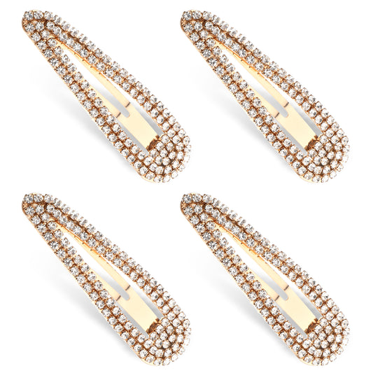 4 PCS Rhinestone Hair Clips, Water Drop Crystal Hair Barrettes Bling Metal Snap Duckbill Hairpins Hair Pin for Women Bridal, Wedding, Party, Prom 2.36 Inch, Gold